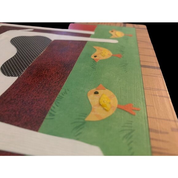 Folk Art Farm Scene Tape Art Cow Pig Chicken Red Barn Hand made, Signed 12" SQ - Picture 4 of 7